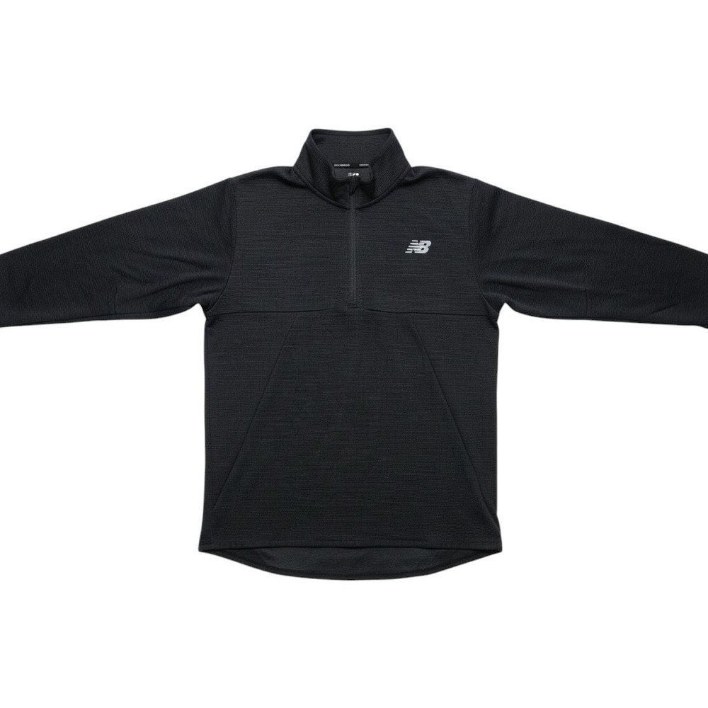 New Balance Mens Quarter Zip Pullover Black Textured Knit Training Top Size L